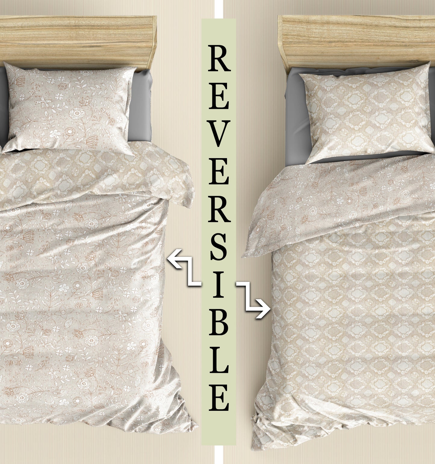 Elegant Reversible Cream & White 100% Cotton King Size Bedsheet.