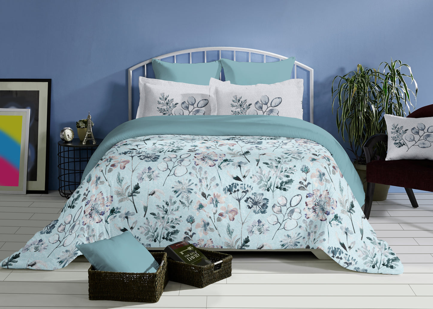 Peacock Blue Bliss 100% Cotton King Size Bedsheet.