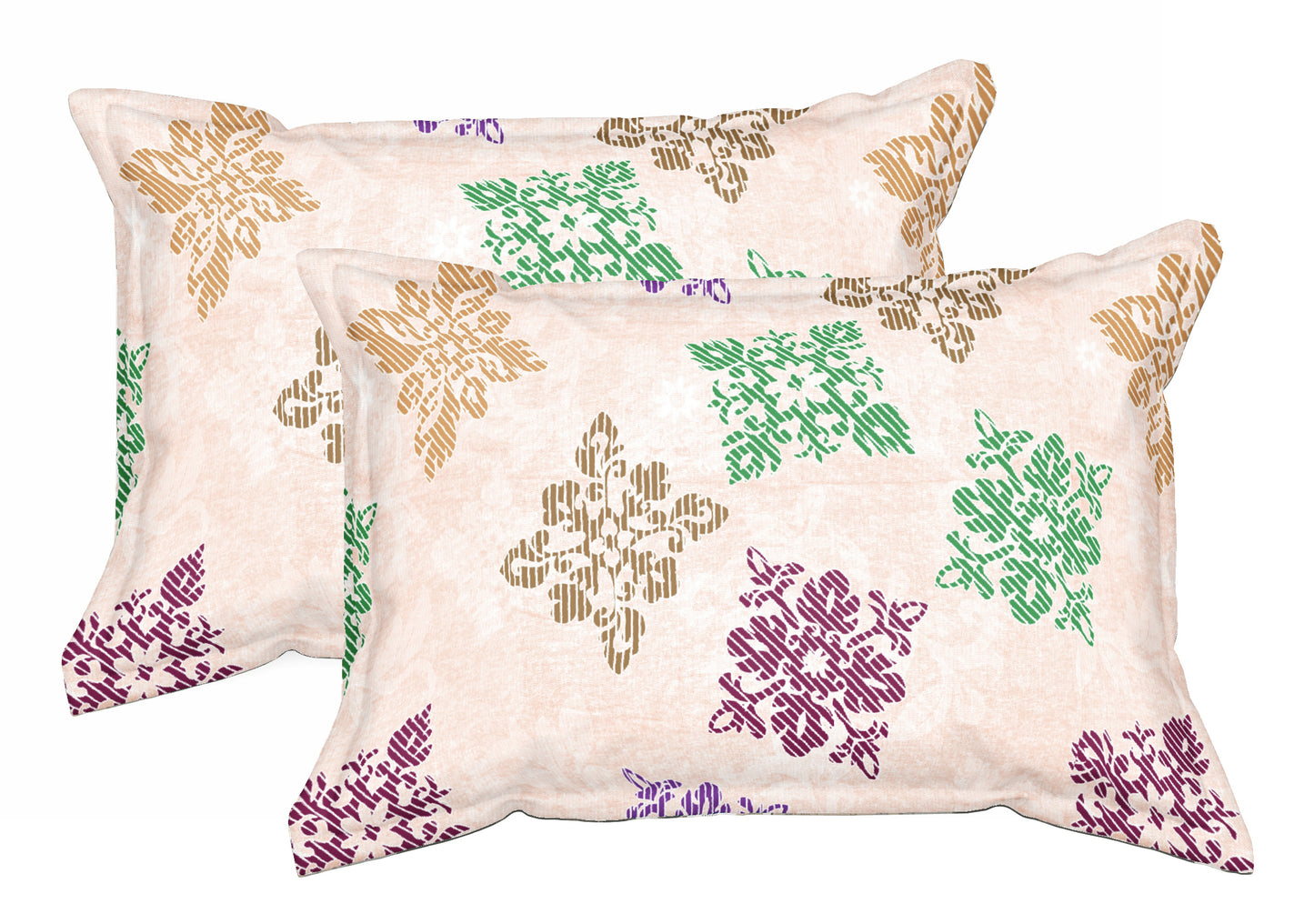 Orange Green Square Floret | 186 TC | Double Size Bedsheet