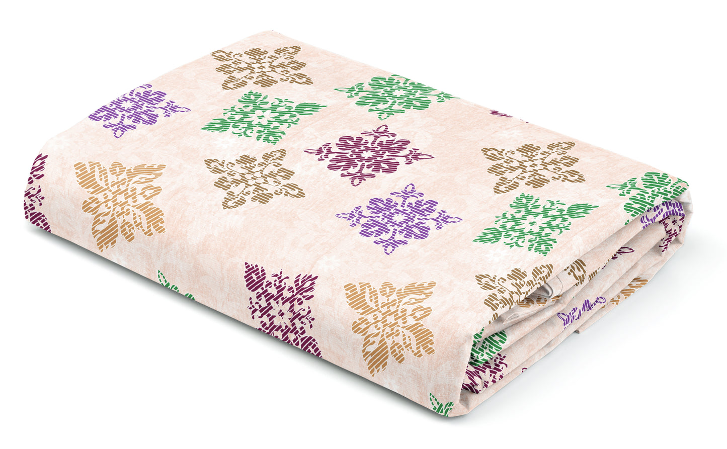Orange Green Square Floret | 186 TC | Double Size Bedsheet