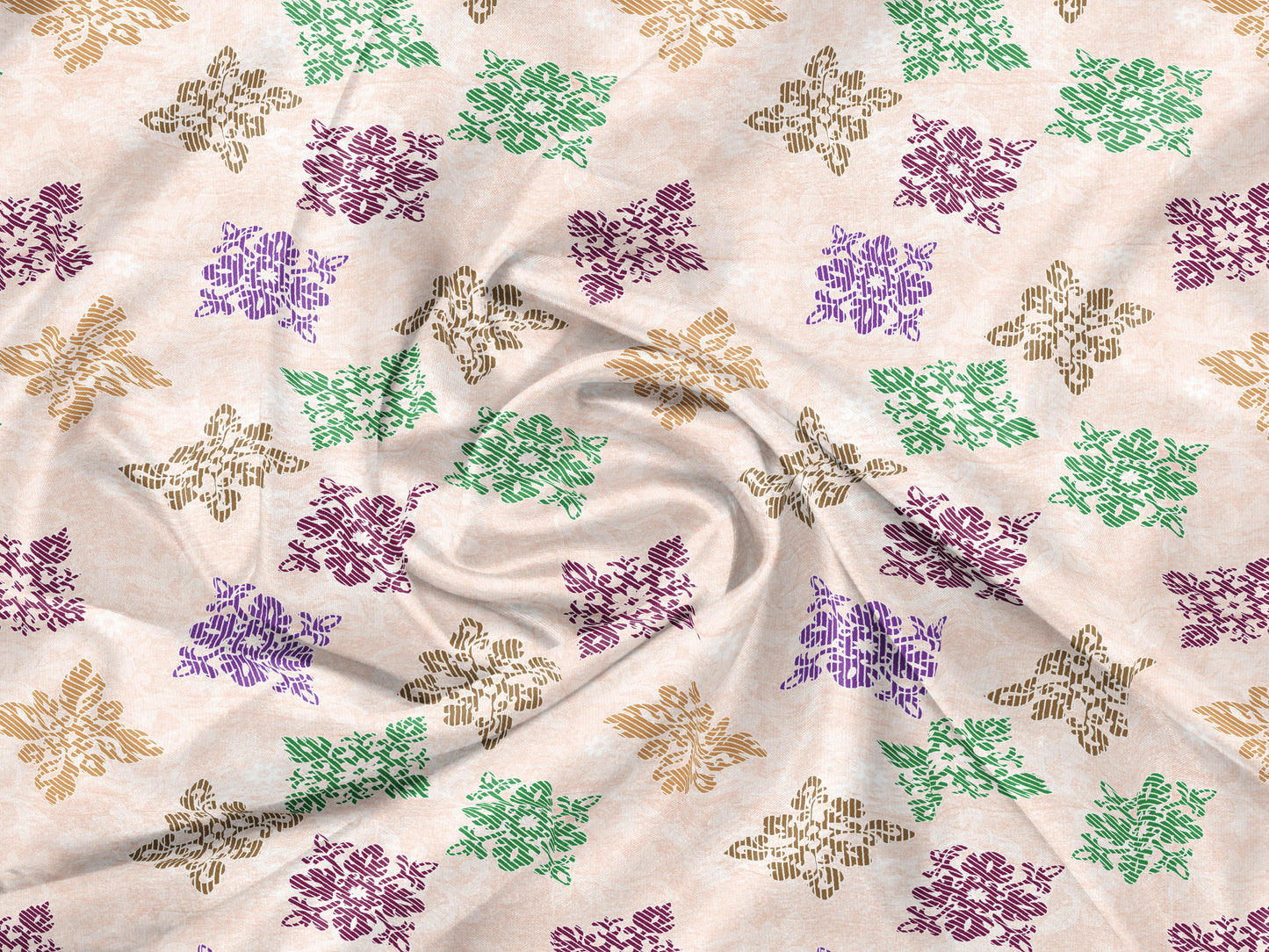 Orange Green Square Floret | 186 TC | Double Size Bedsheet