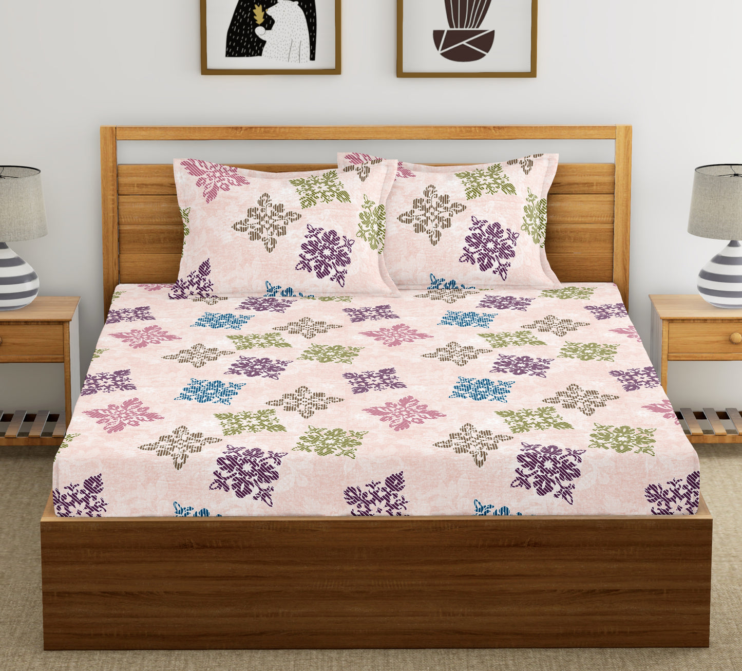Orange Square Floret | 186 TC | Double Size Bedsheet