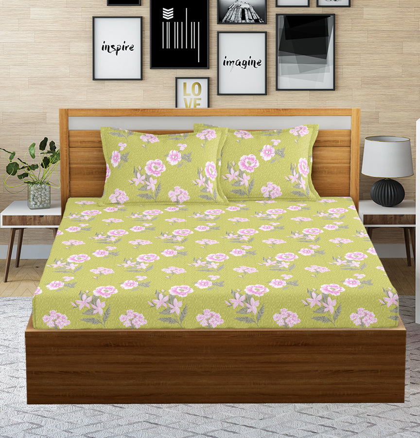 Green Blossoms | 144 TC | Double Size Bedsheet