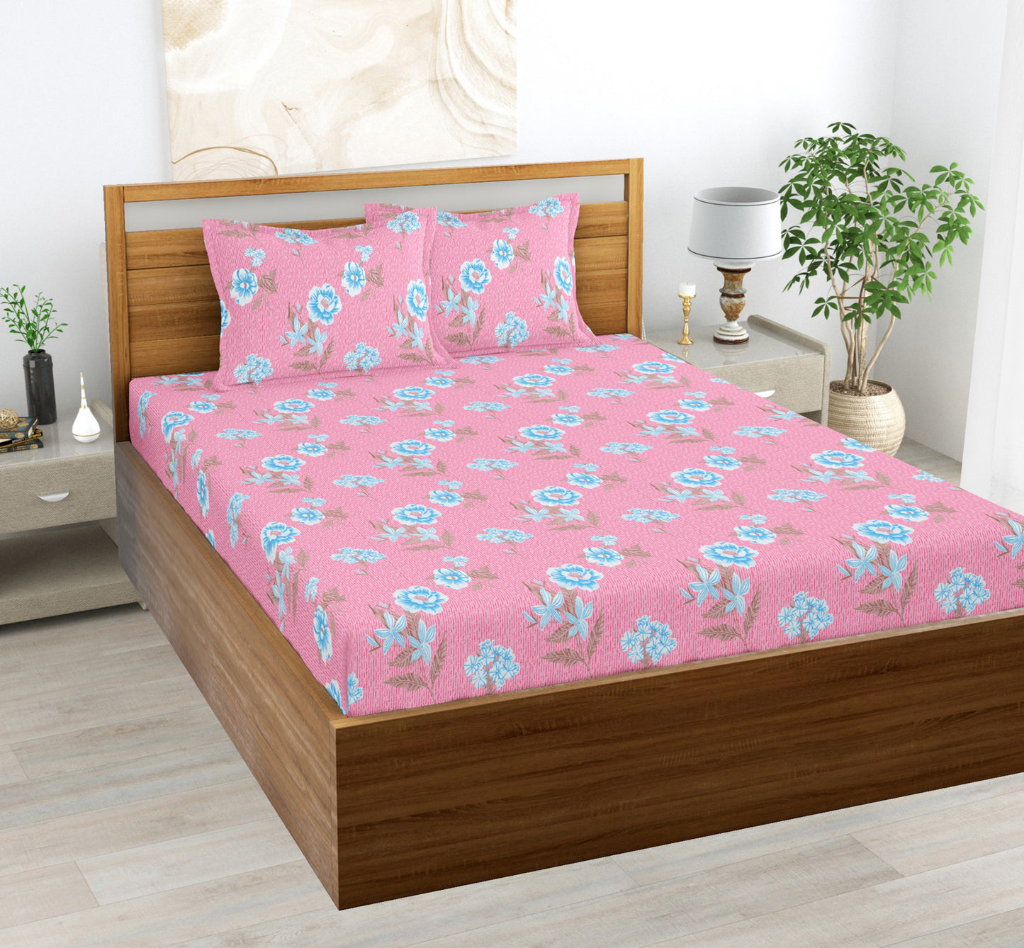 Pink Blossoms | 144 TC | Double Size Bedsheet