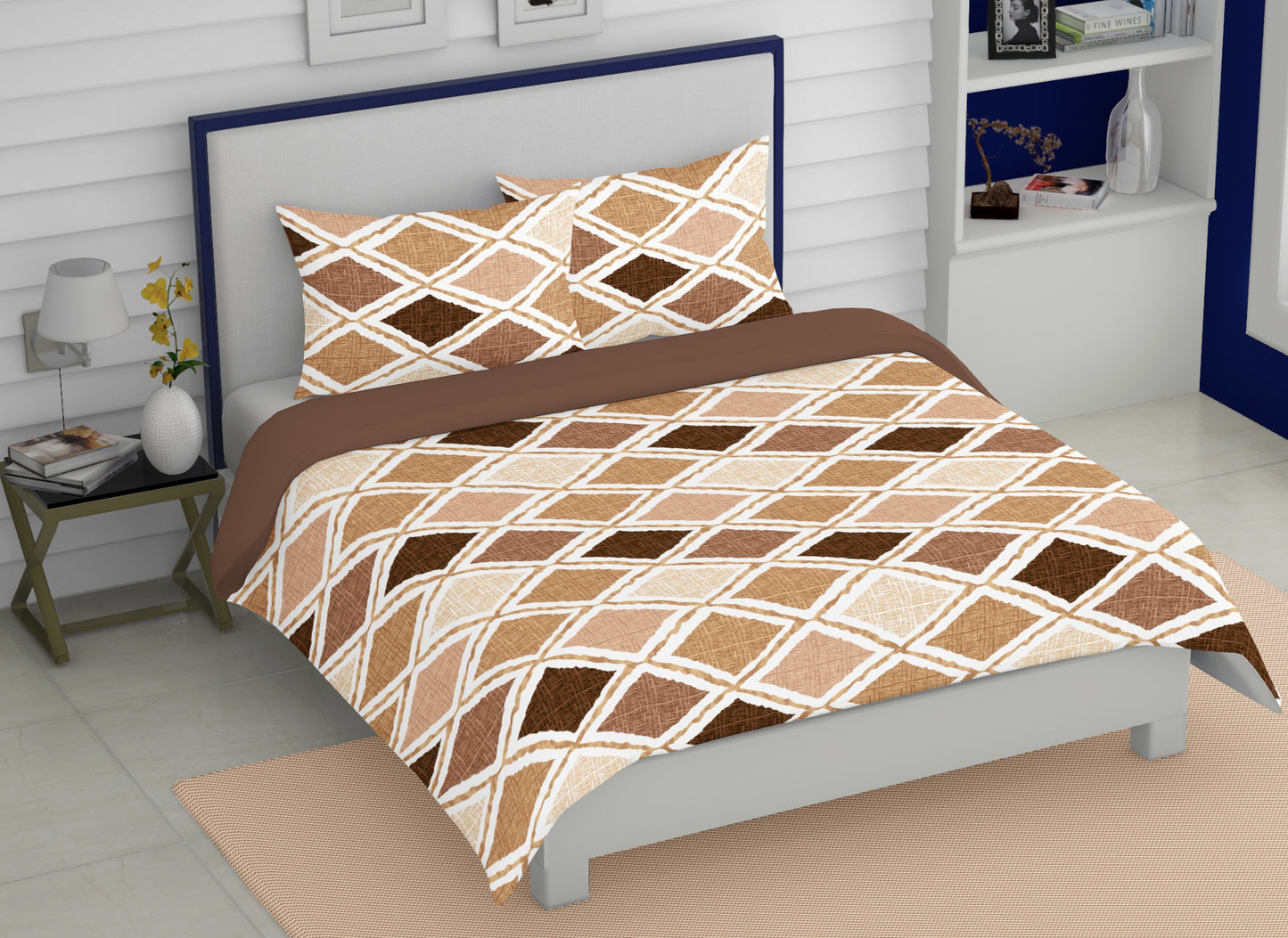 Coffee Plaid | 186 TC | King Size Bedsheet