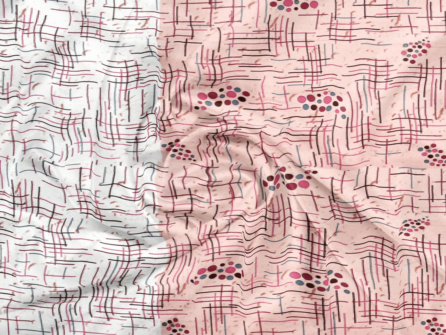 Pink and White Geometry Wave Dual Color | 186 TC | King Size Bedsheet