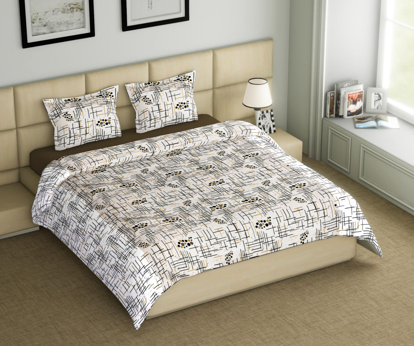 Grey Geometry Wave Dual Color | 186 TC | King Size Bedsheet