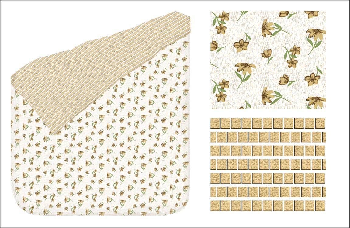 Flower & Bricks Pattern 100% Cotton Reversible AC Dohar | Double Bed | Yellow