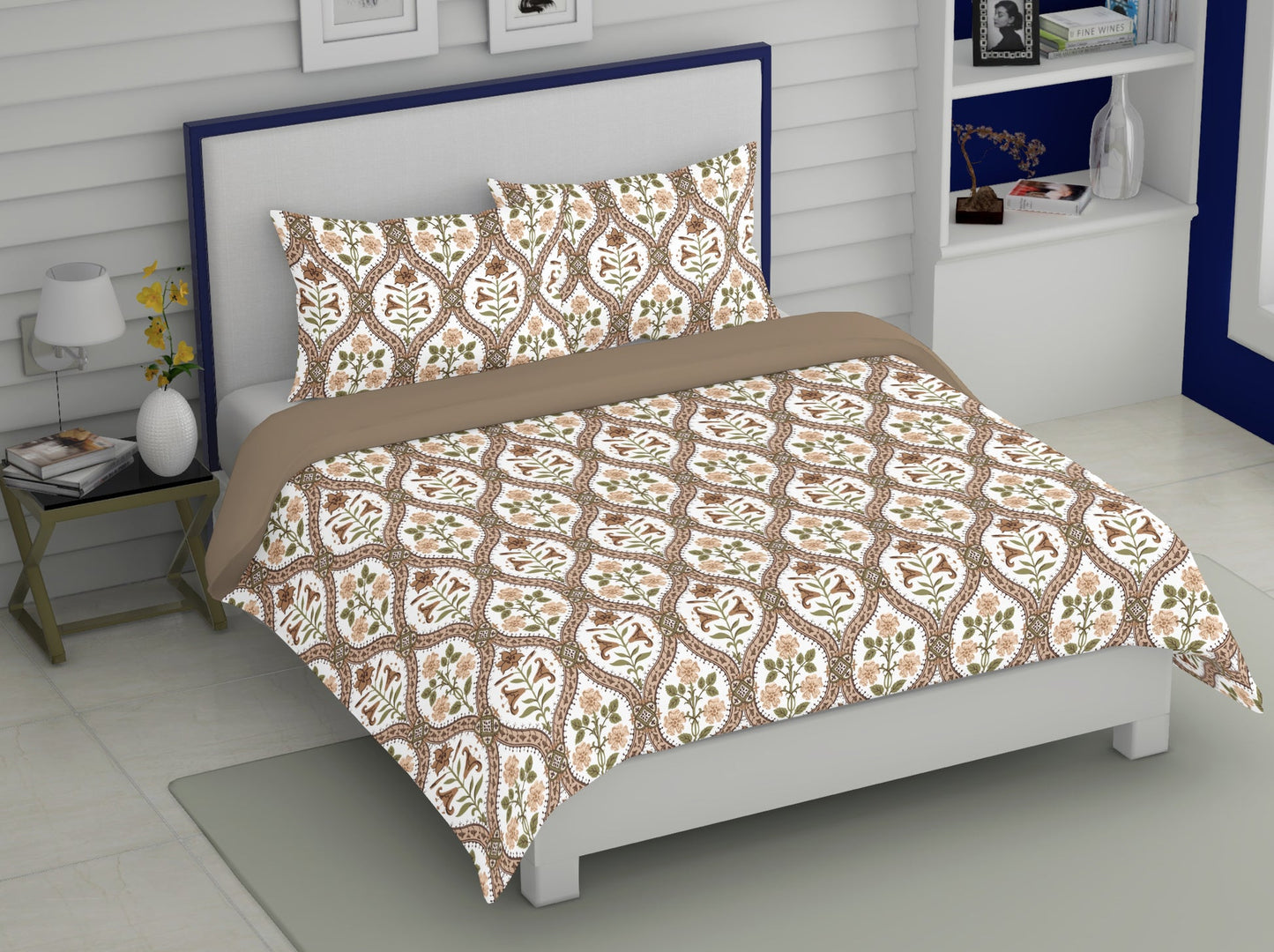 Sand Block & flower brick print Bedsheet|Dohar Combo