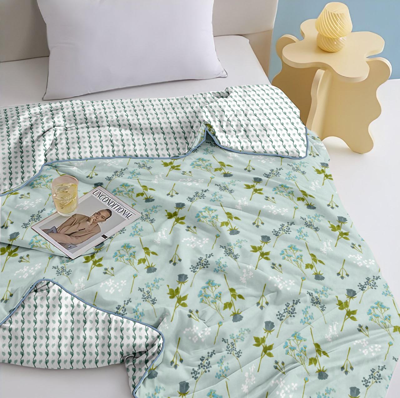 Garden Leaves Print 100% Cotton Reversible AC Dohar