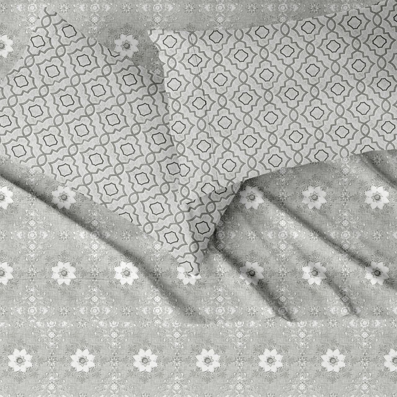 Grey Blossom Flower | 210 TC | King Size Bedsheet