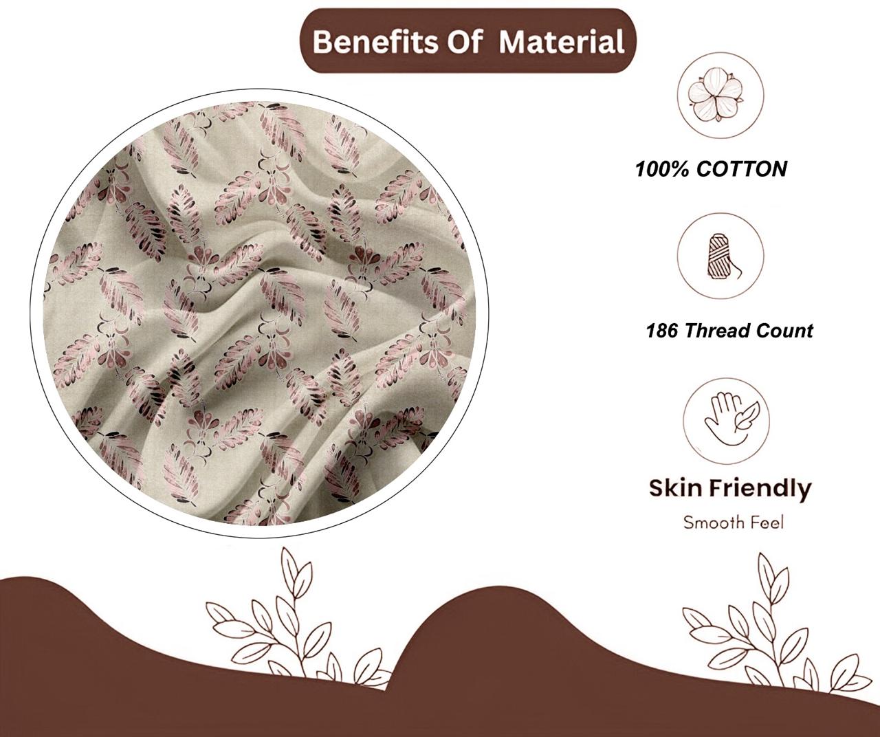 Coffee Leaves Print | 186 TC | Queen size