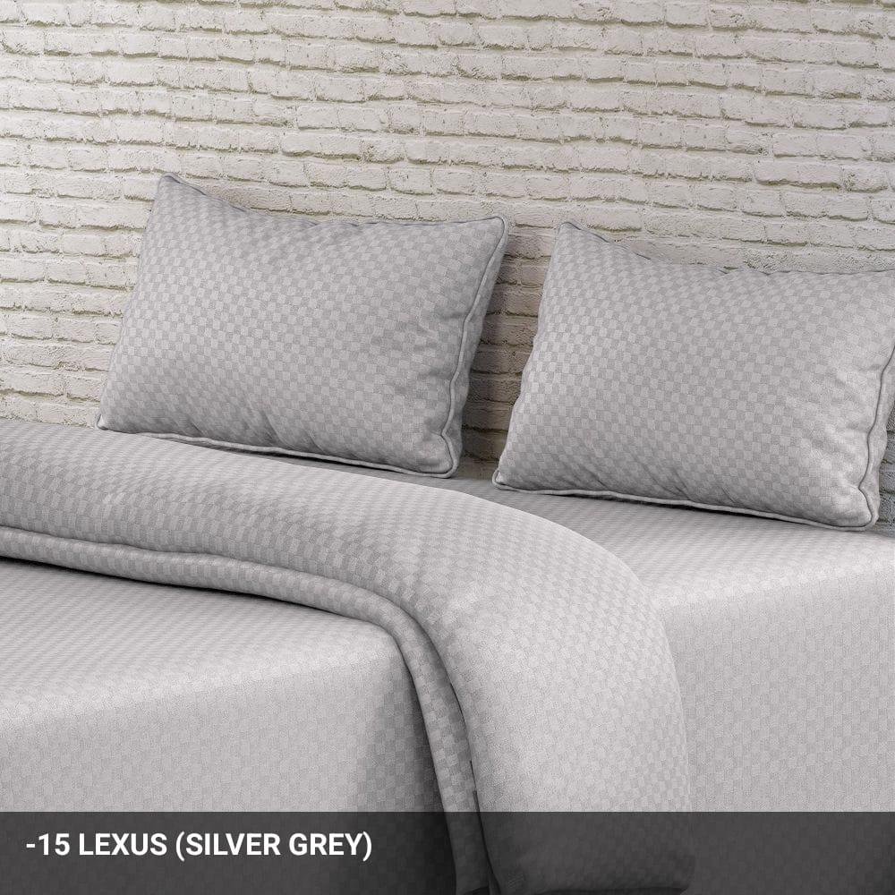 Silver Grey Checks Solid Premium 100% Cotton King Size Bedsheet