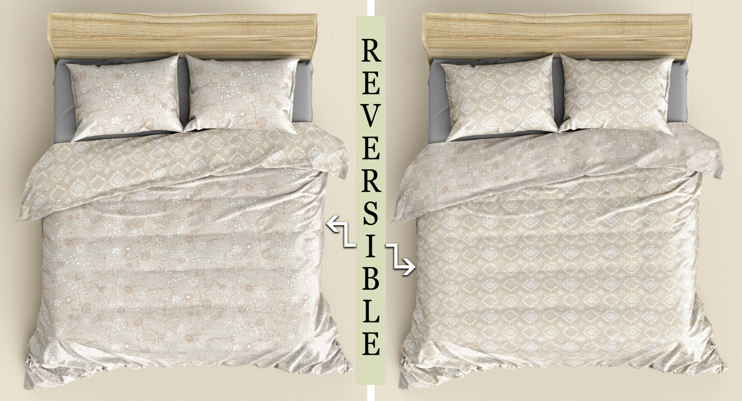 Elegant Reversible Cream & White 100% Cotton King Size Bedsheet.