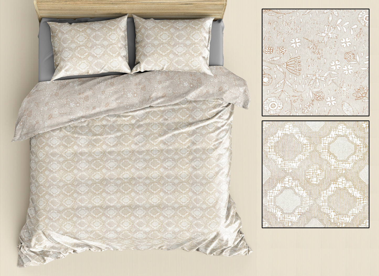 Elegant Reversible Cream & White 100% Cotton King Size Bedsheet.
