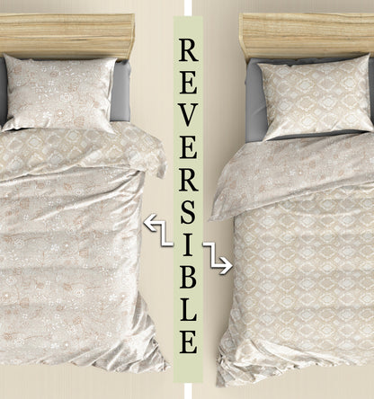 Elegant Reversible Cream & White 100% Cotton King Size Bedsheet.