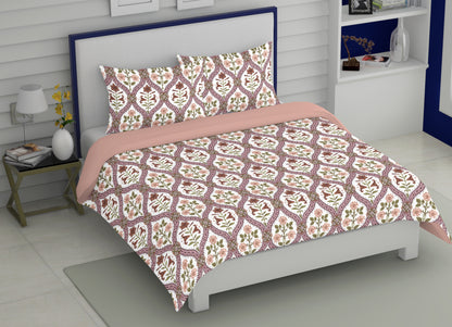 Peach Block Print | 186 TC | Queen size