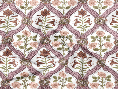 Peach Block Print | 186 TC | Queen size
