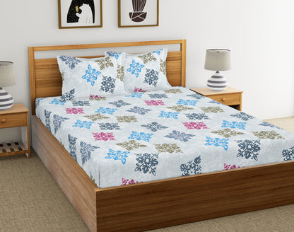 Blue Square Floret | 186 TC | Double Size Bedsheet
