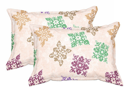Orange Green Square Floret | 186 TC | Double Size Bedsheet