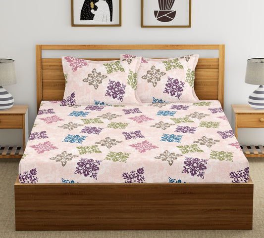 Orange Square Floret | 186 TC | Double Size Bedsheet