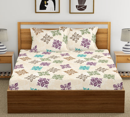 Lemon Square Floret | 186 TC | Double Size Bedsheet