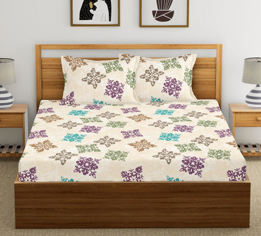 Lemon Square Floret | 186 TC | Double Size Bedsheet
