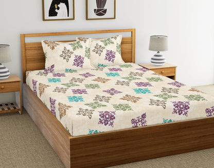 Lemon Square Floret | 186 TC | Double Size Bedsheet