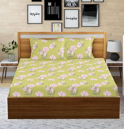Green Blossoms | 144 TC | Double Size Bedsheet