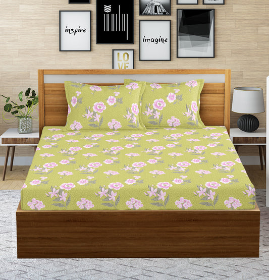 Green Blossoms | 144 TC | Double Size Bedsheet