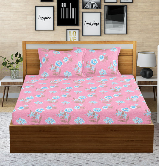 Pink Blossoms | 144 TC | Double Size Bedsheet