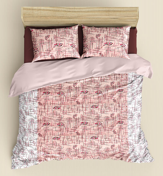 Pink and White Geometry Wave Dual Color | 186 TC | King Size Bedsheet