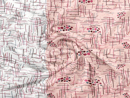 Pink and White Geometry Wave Dual Color | 186 TC | King Size Bedsheet