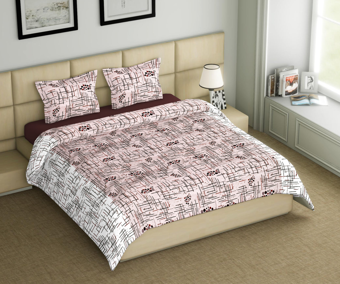 Pestal Pink Wave Dual Color | 186 TC | King Size Bedsheet