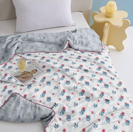 Grey & White Print 100% Cotton Reversible AC Dohar