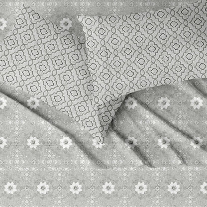 Grey Blossom Flower | 210 TC | King Size Bedsheet