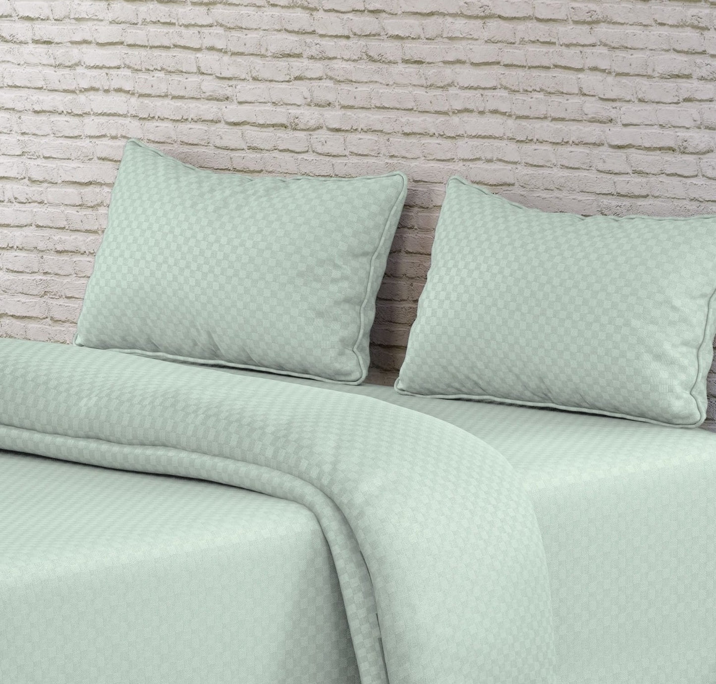 Tea Green Checks Solid Premium 100% Cotton King Size Bedsheet