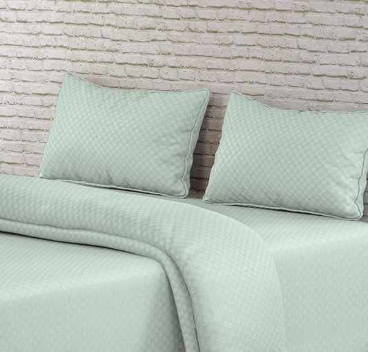 Tea Green Checks Solid Premium 100% Cotton King Size Bedsheet