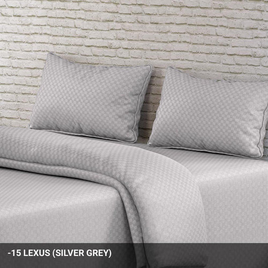 Silver Grey Checks Solid Premium 100% Cotton King Size Bedsheet