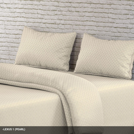 Ivory Checks Solid Premium 100% Cotton King Size Bedsheet