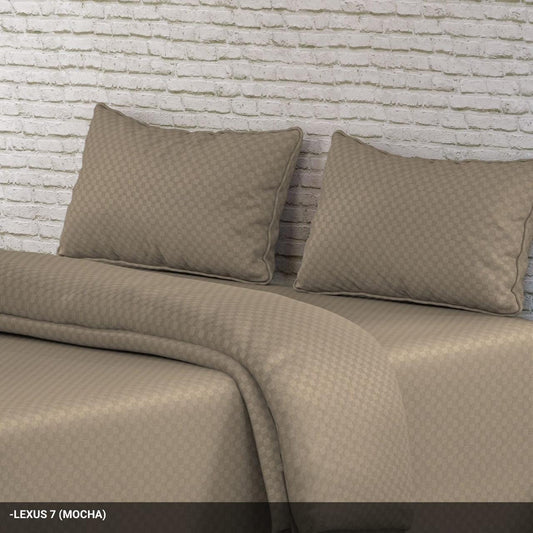 Mocha Checks Solid Premium 100% Cotton King Size Bedsheet
