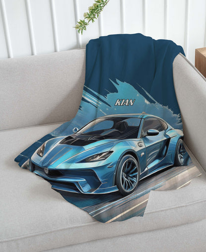 Blue Racing Car Sport Theme Blanket